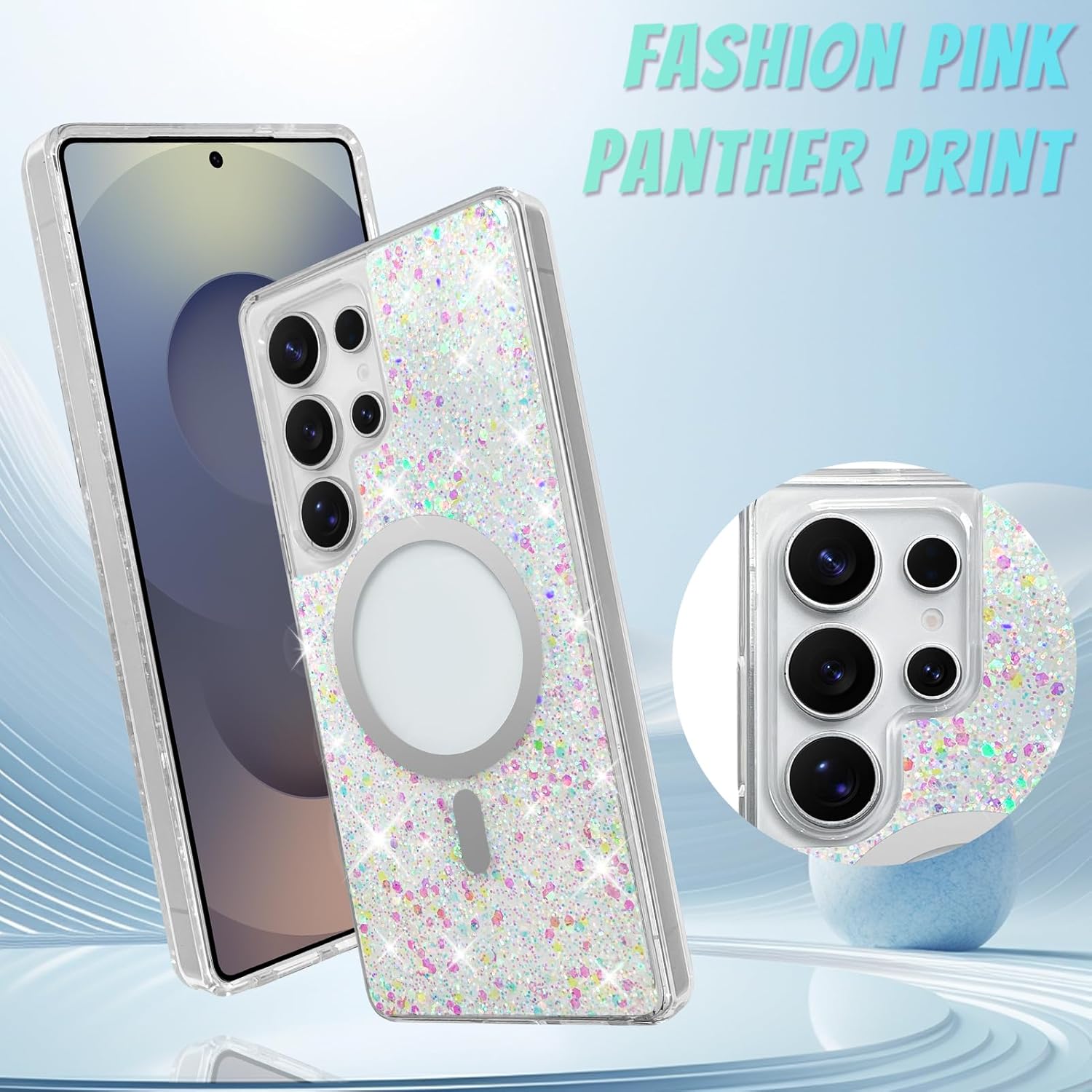 Bonoma for Samsung Galaxy S25 Ultra Case, Sparkly Glitter Bling Back, Magnetic Support for MagSafe Shockproof Case, Crystal and Clear High-Duty Protection for Phone Case -Sparkly Glitter