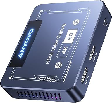 ANYOYO 4K@60Hz HDMI Capture Card, USB3.0 Game Capture Video, 4K@60FPS HD Recording, High-Speed Data Transfer, Game Capture,Video Capture Applicable for Live Streaming, Screen Sharing