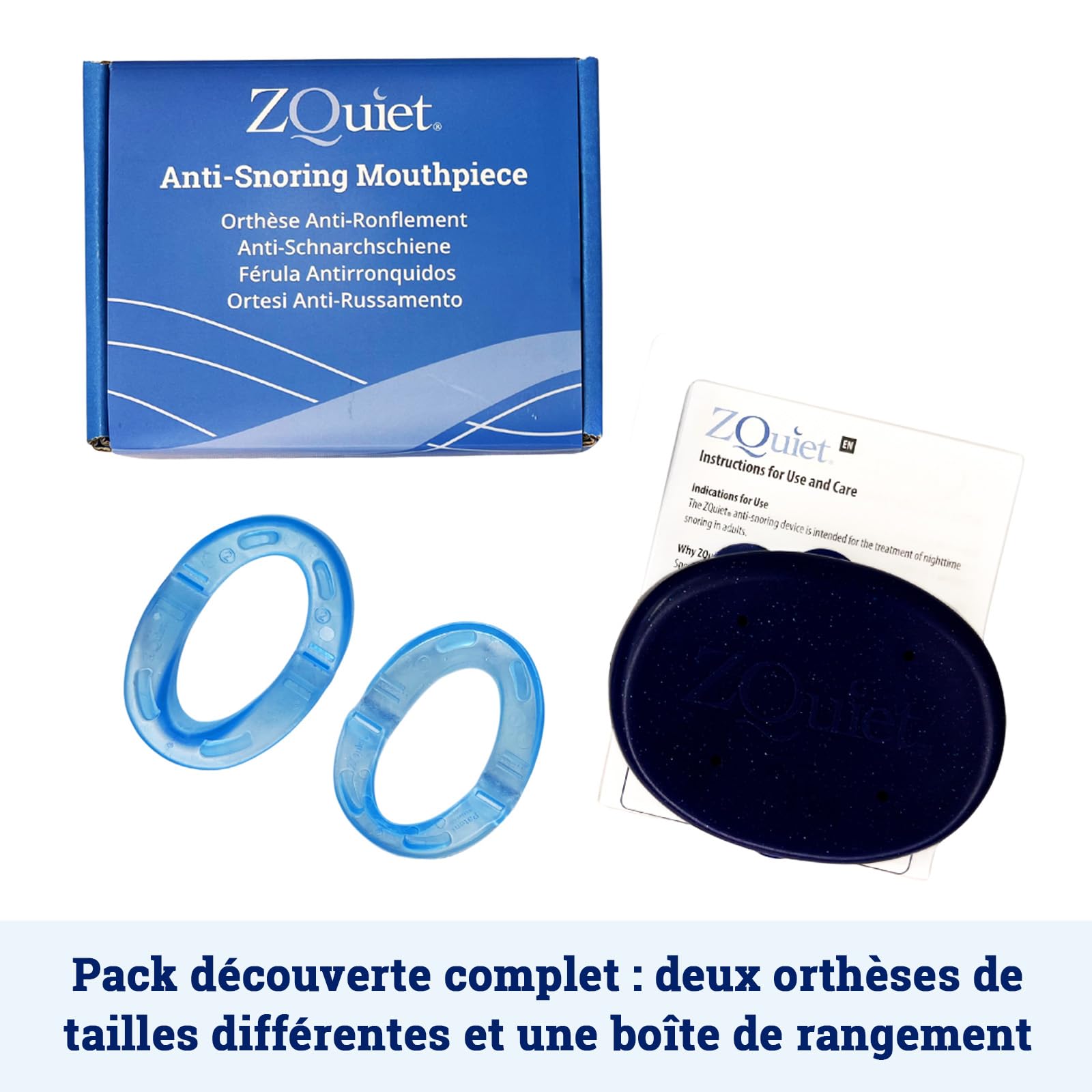 ZQuiet Pack de Démarrage - Orthèses Anti-Ronflement - Aucun Ajustement Nécéssaire - Idéal pour les Mâchoires Moyennes à Grandes