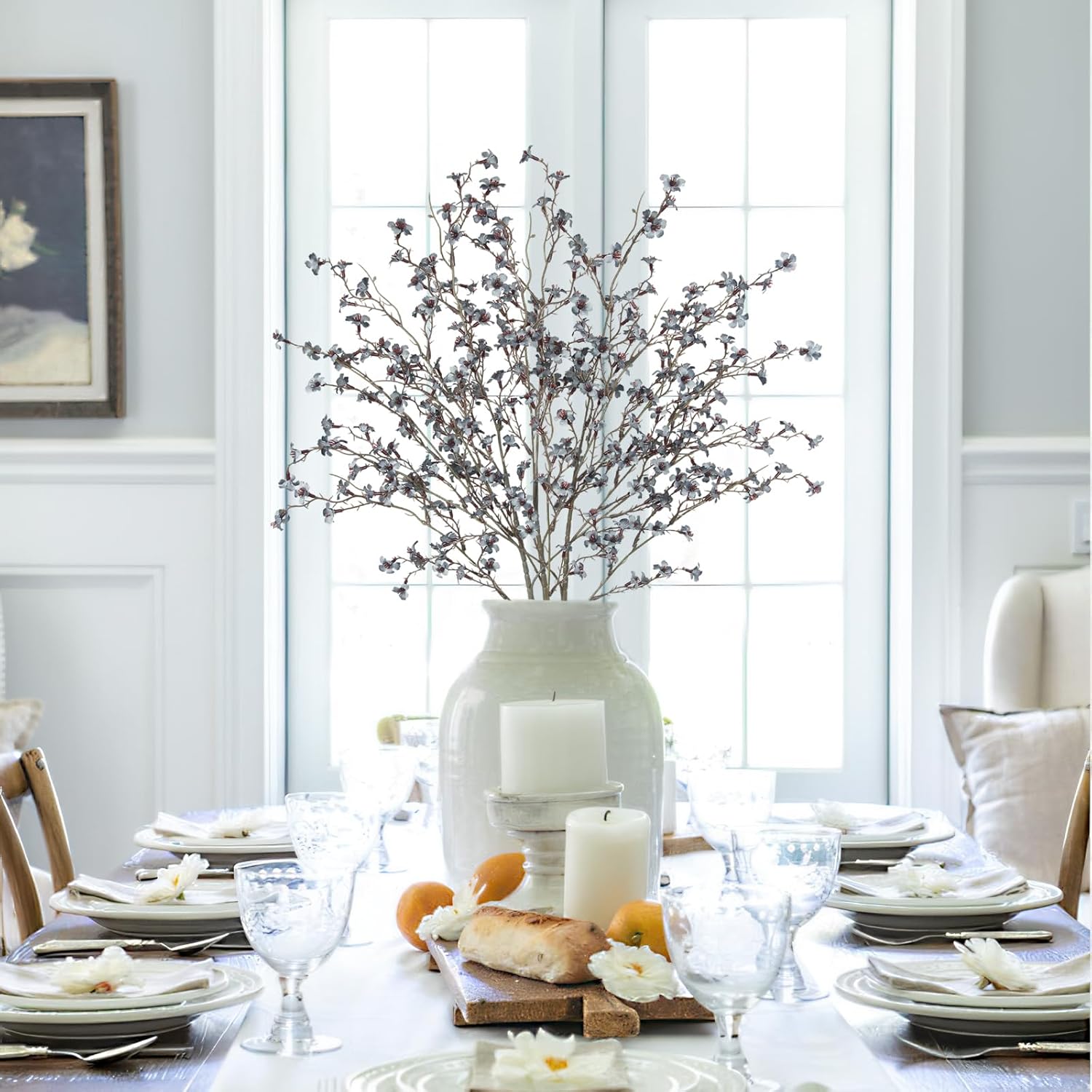 3 Pcs Cherry Blossom Branches Artificial Flowers for Spring Summer Indoor Decoration Faux Cherry Blossom Long Stems Dusty Blue Silk Fake Flowers for Tall Vase Arrangements Home Wedding Table - Image 7