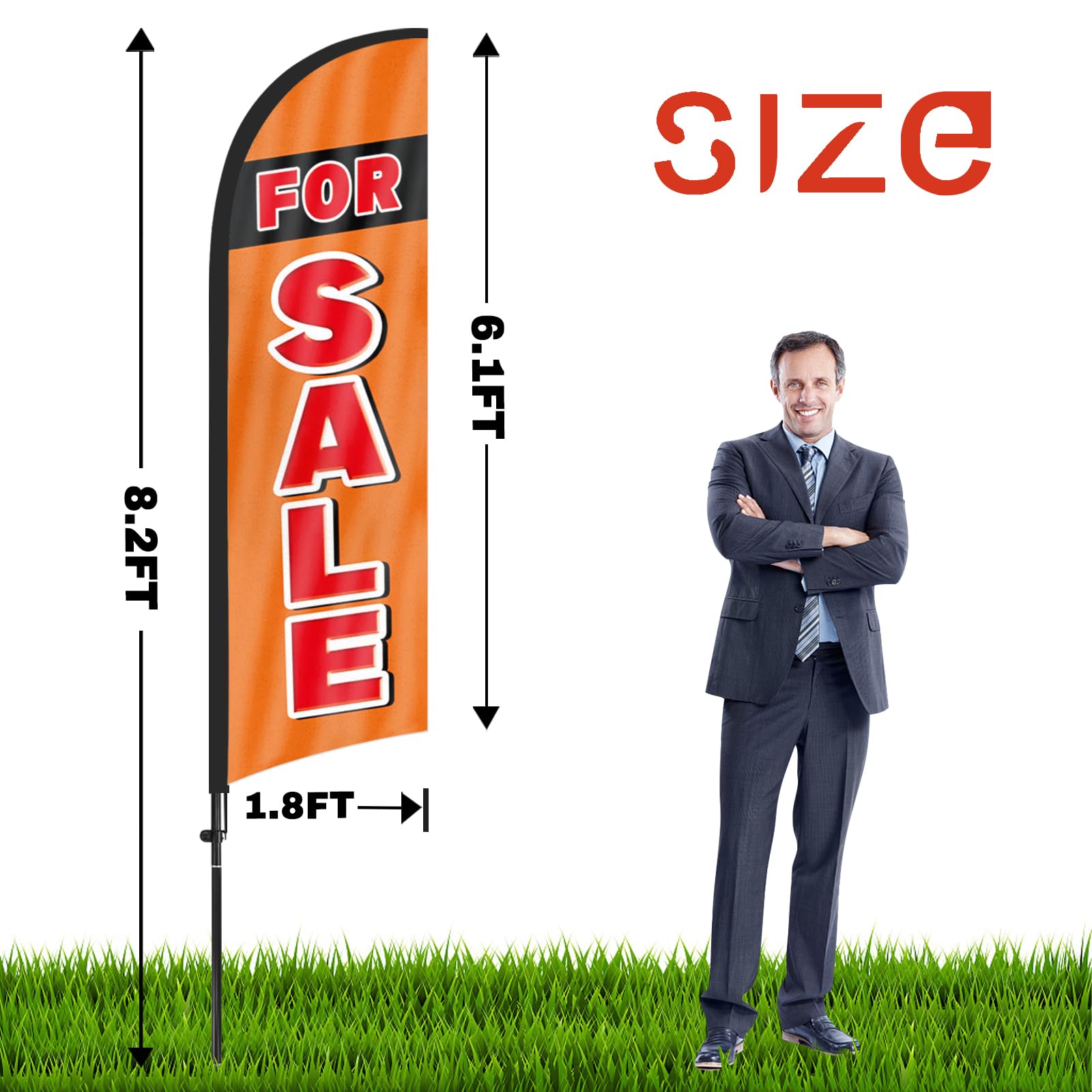 Sale Federflagge, 2,4 m Verkaufswerbung, Swooper-Flagge mit Stangen-Set, Erdspieß, Verkaufsschilder für Unternehmen und Schaufenster (Stil 1)