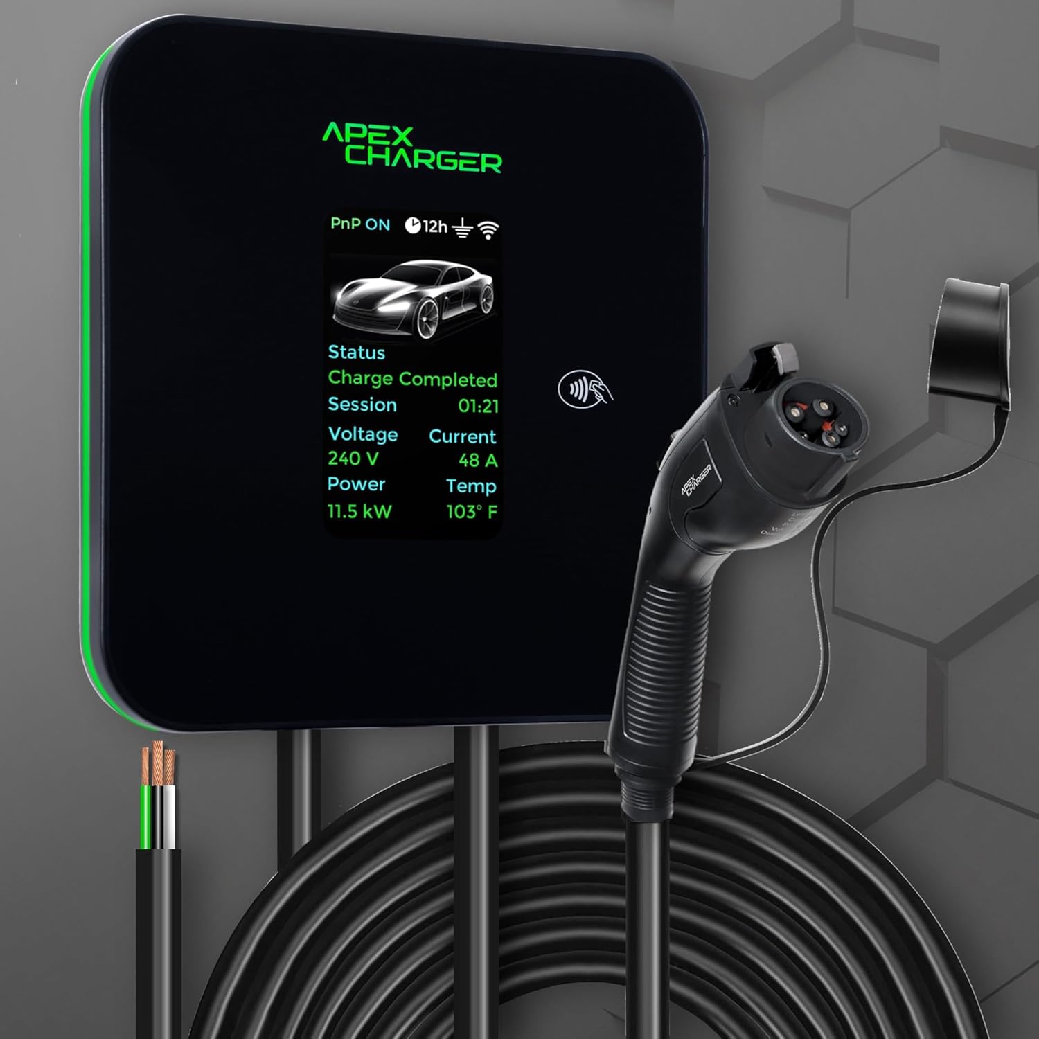 MACH 2:Fast Hardwired Level 2 EV Charger J1772 car Connector, 48 amp Garage-pro wall-Mount EVSE - Electric Vehicle Charging Station. Accessories: 30ft Cable & Tesla NACS Portable Adapter Extension