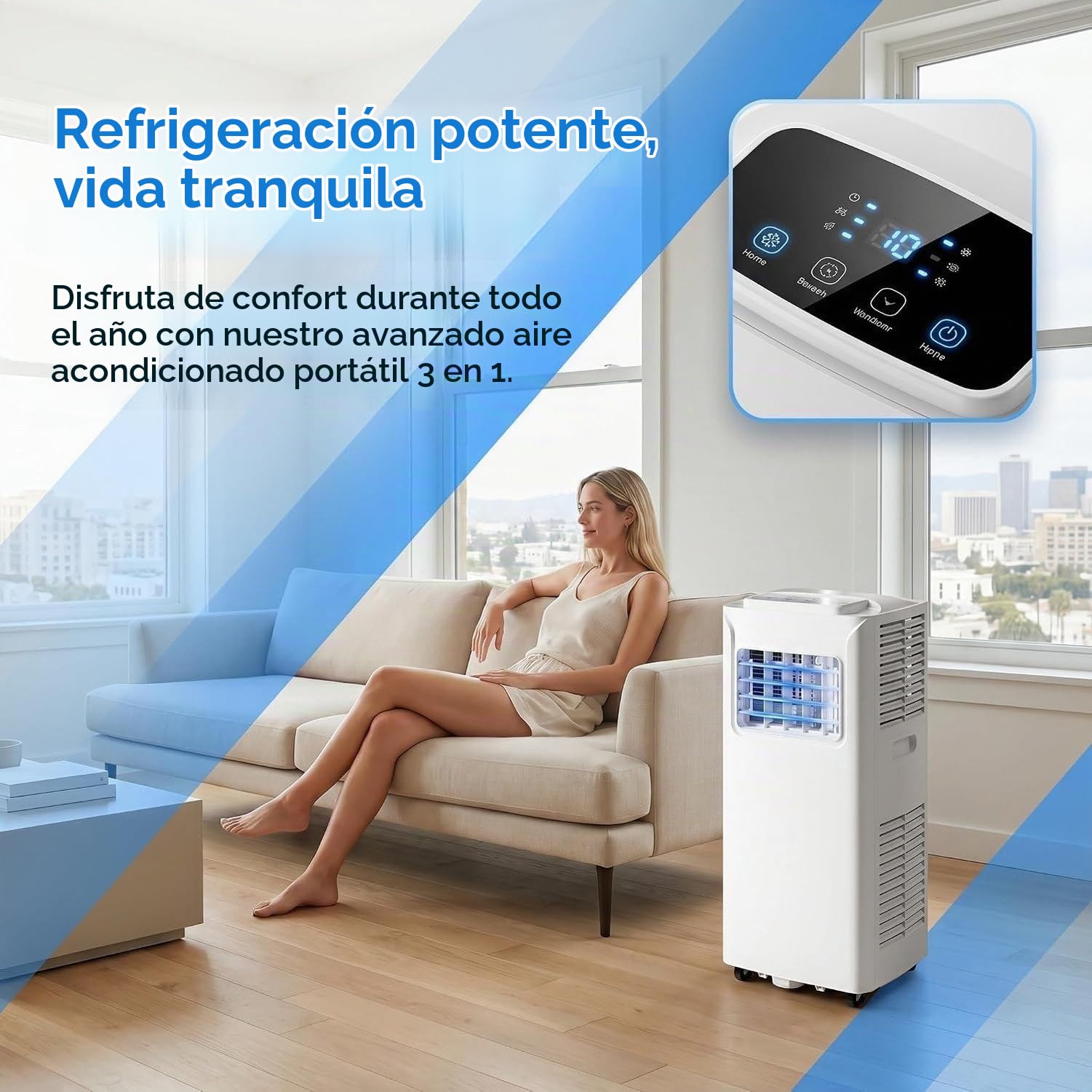 Aire Acondicionado Portátil 14000 BTU Bajo Consumo con Kit de Instalación, 2 Velocidades, Temporizador 24h, Pantalla Digital y Ventilador para Habitaciones Gran, 7000 BTU, 7000 BTU