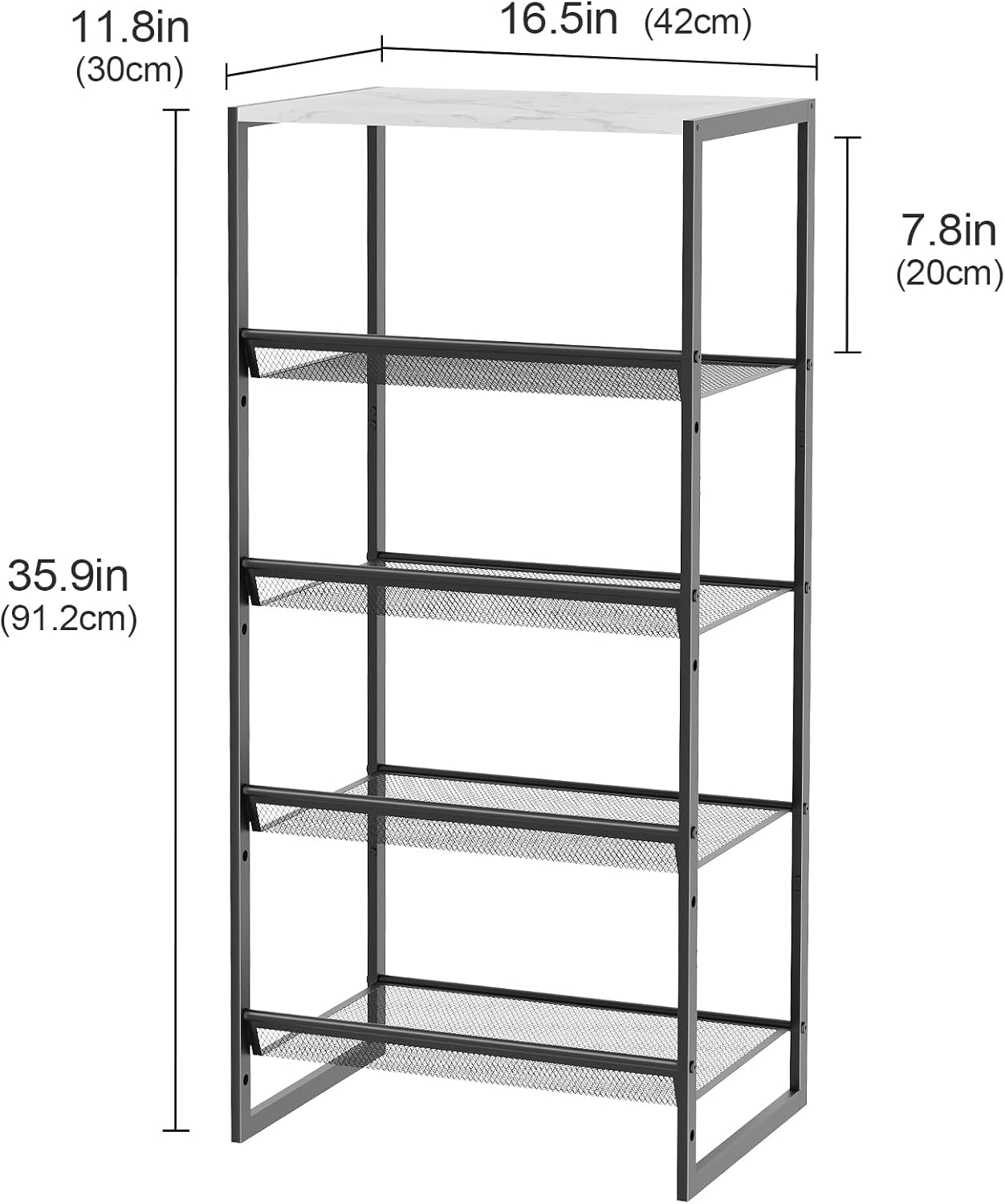 Garden 4 you Shoe Rack for Closet Narrow 5 Tiers, Small Shoe Rack with White Wooden Tabletop, Adjustable Metal Shoe Shelf for Closet Entryway Hallway Living Room