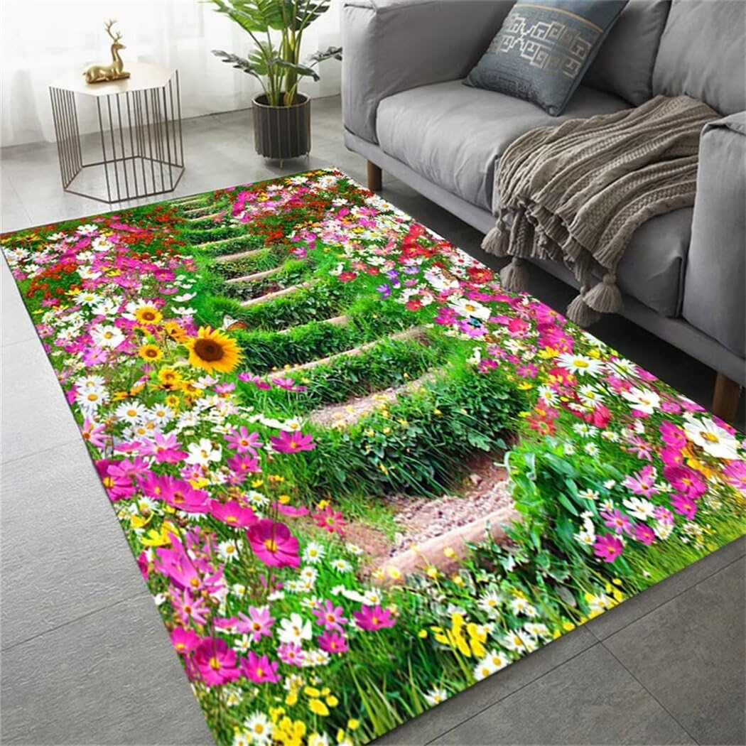 Tapis décoratif antidérapant à fleurs pour sécuriser les sols de salon