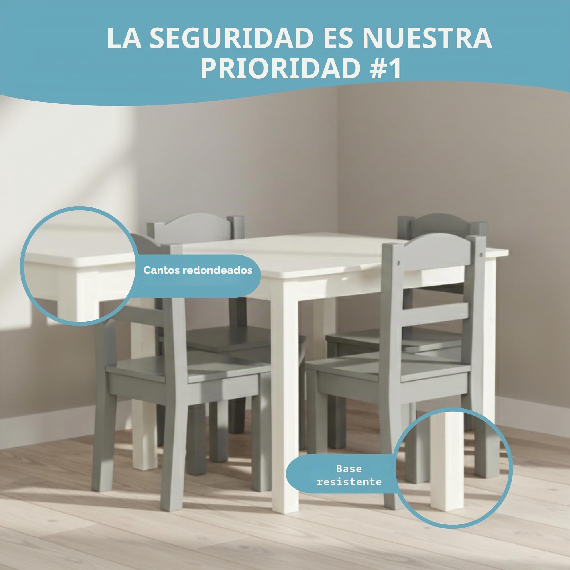 Humble Crew Juego Mesa y 4 sillas Madera Blanco/Gris: ingeniería Cocina, diseño Innovador, Seguro niños, fomenta imaginación, Montaje rápido, excelente Juego