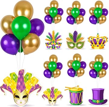 6 Sets Balloon Stand Kit for Table Mardi Gras Table Decorations Mardi Gras Table Centerpieces with Balloon Gold Green Purple Float Carnival Fat Tuesday Party Supplies Decoration
