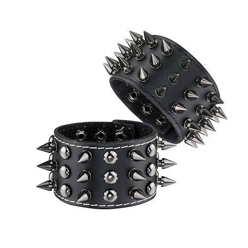 MILAKOO Multi-layerd Leather Bracelet for Men Women Punk Rock Wristband Vintage Retro Aromor Armband - B: Dark Spiked