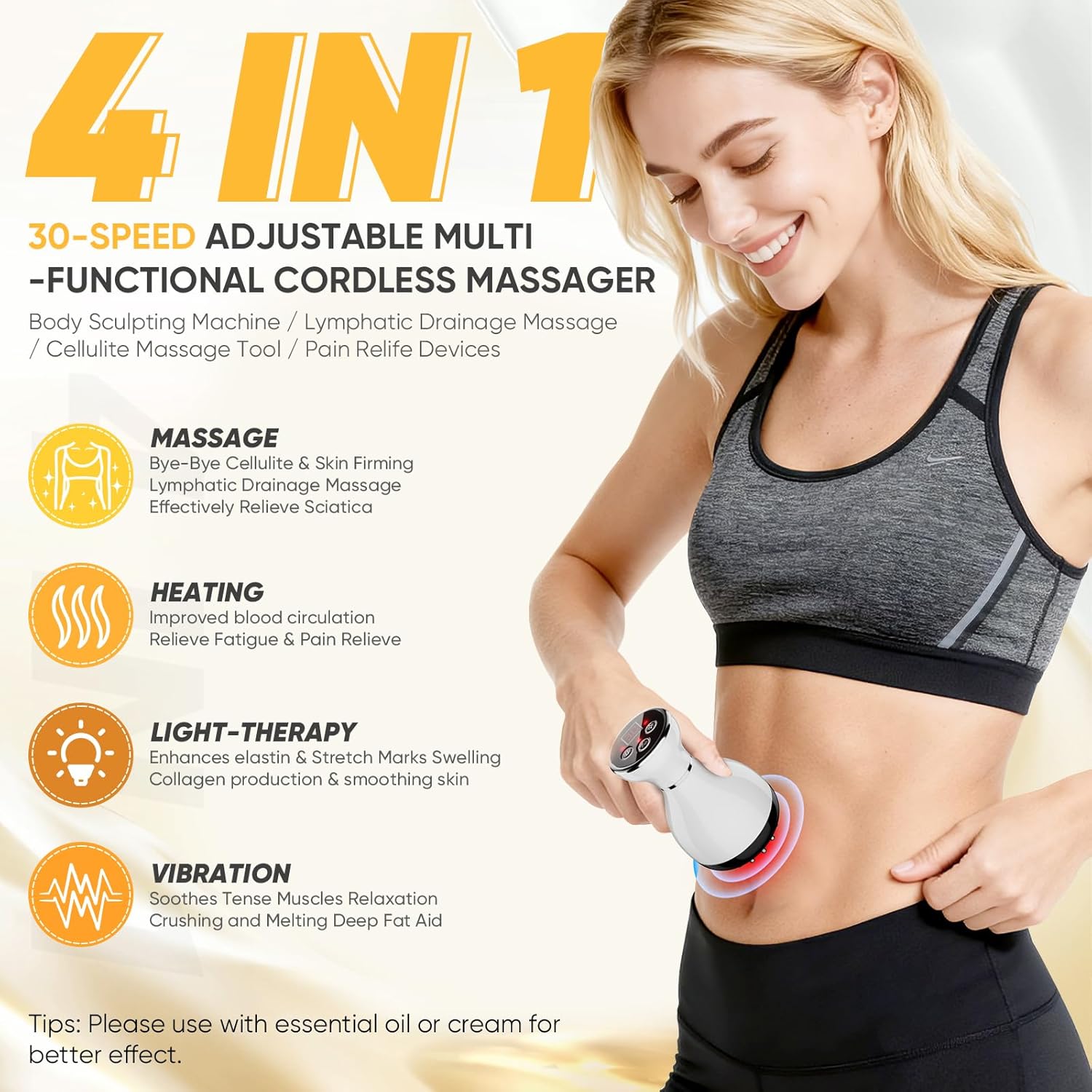 Lymphatic Drainage Massager - Anti Cellulite Massage Tool & Body Sculpting Machine with 30-Level Microcurrent, Light Heat & Vibration for Legs Arms & Belly Body Helps Reduce Stretch Marks & Cellulite - Image 2