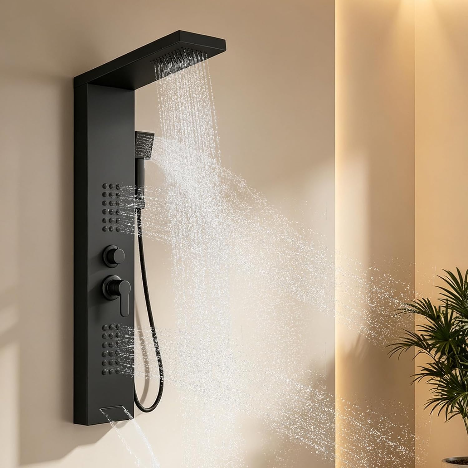 Panel de ducha ROVATE negro mate con jets y ducha manual miniatura 1