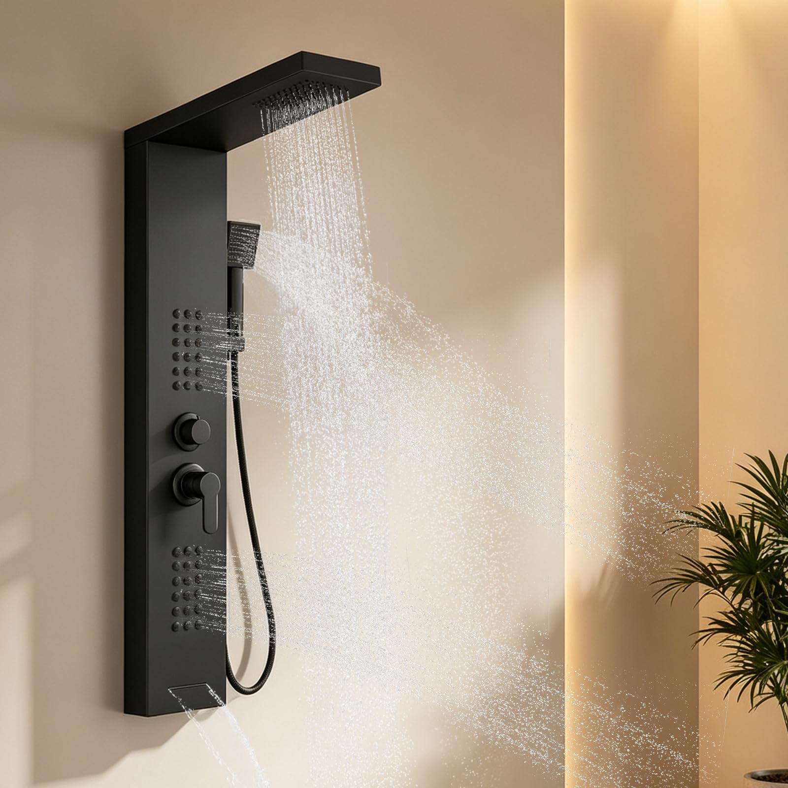 ROVATE Shower Panel: 4-in-1 Rainfall & Jets -1