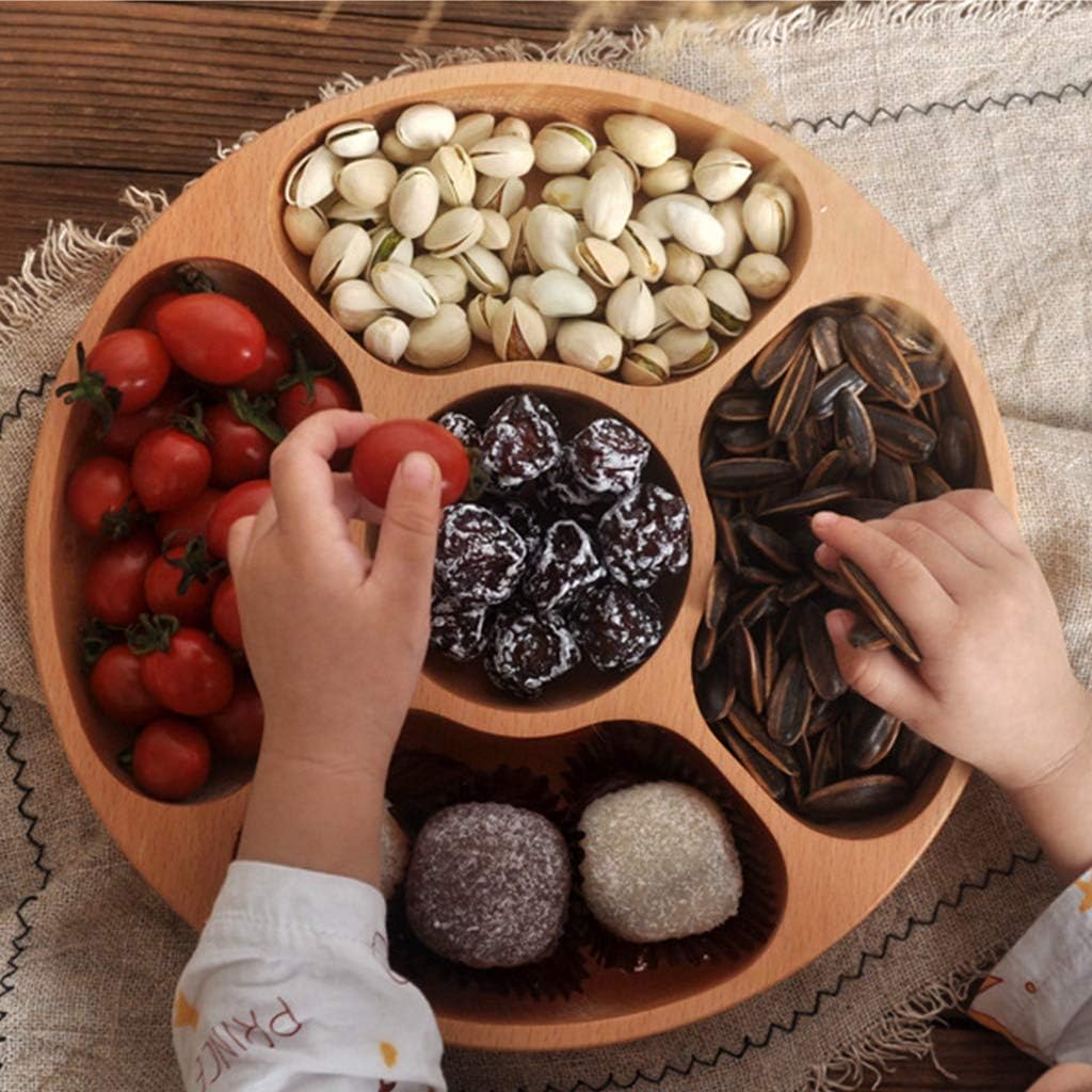 Multi-Divided Wooden Dried Fruit Dessert Plate Round Table Tray Cake Display Dish Birthday Household Tableware Kitchen Supplies