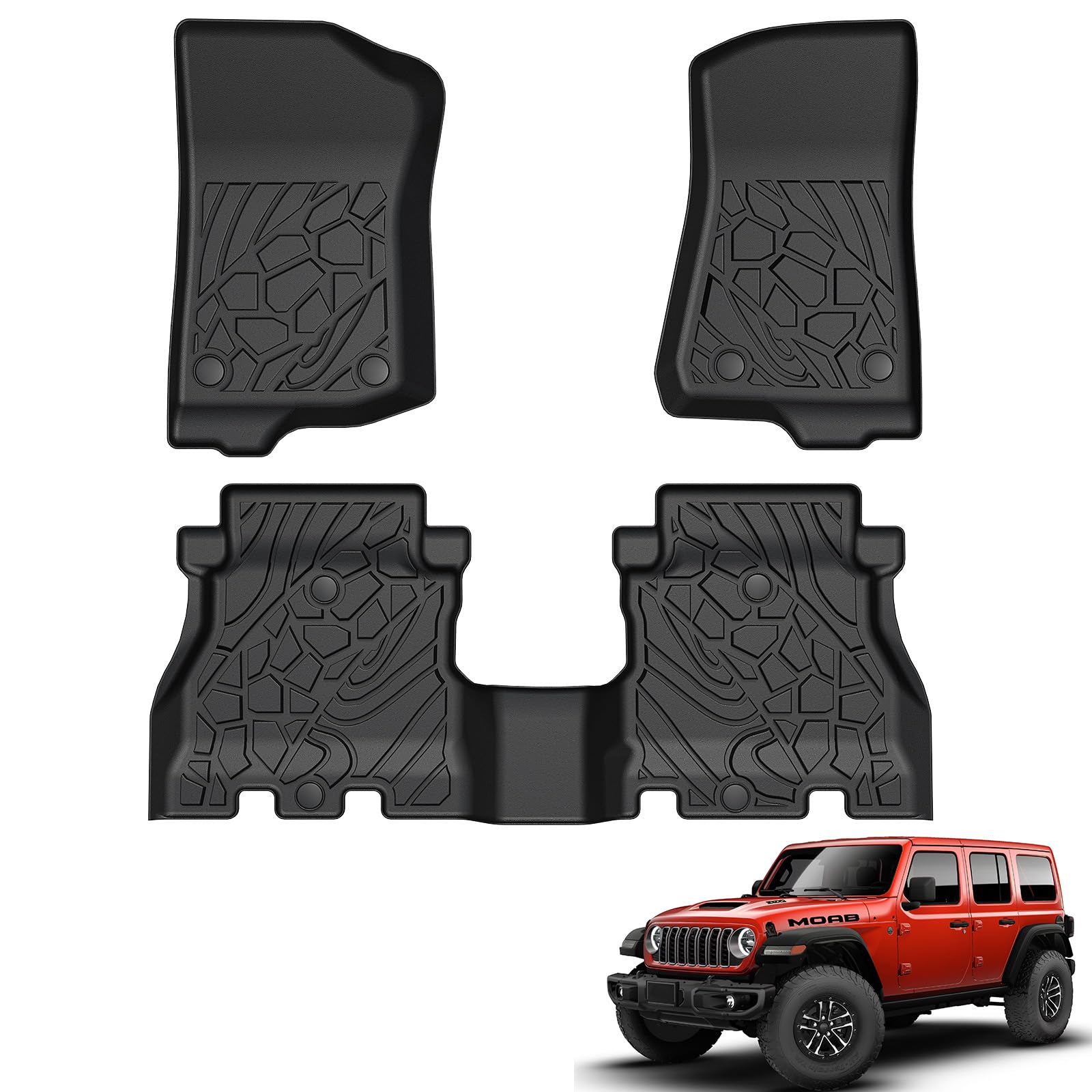 Floor Mats for Jeep Wrangler JL Gas 2026 2018-2025 4-Door Unlimited (Not for JK/PHEV/2-Door), TPE All Weather Durable Floor Liners for Wrangler Accessories