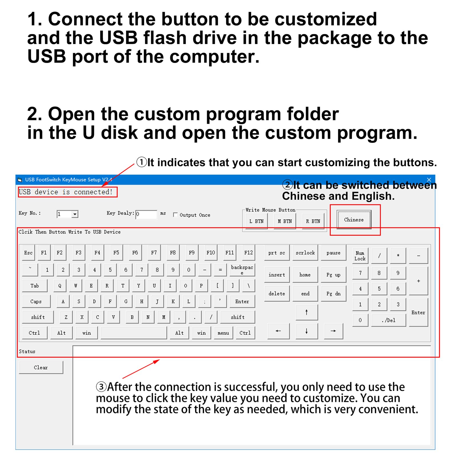 Clavier macro USB de programmation, touche d'entrée à une main, bouton de décision majeure, touche d'entrée par défaut, clavier de contrôle pour jeu PC, commutateur, réponse de loterie, clé USB avec