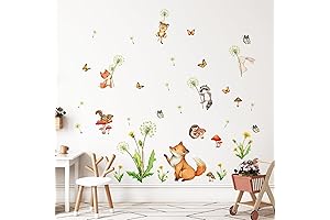 Lively Dandelion Cartoon Animal Wall Decals: Enhance Your Abode with Woodland Charm