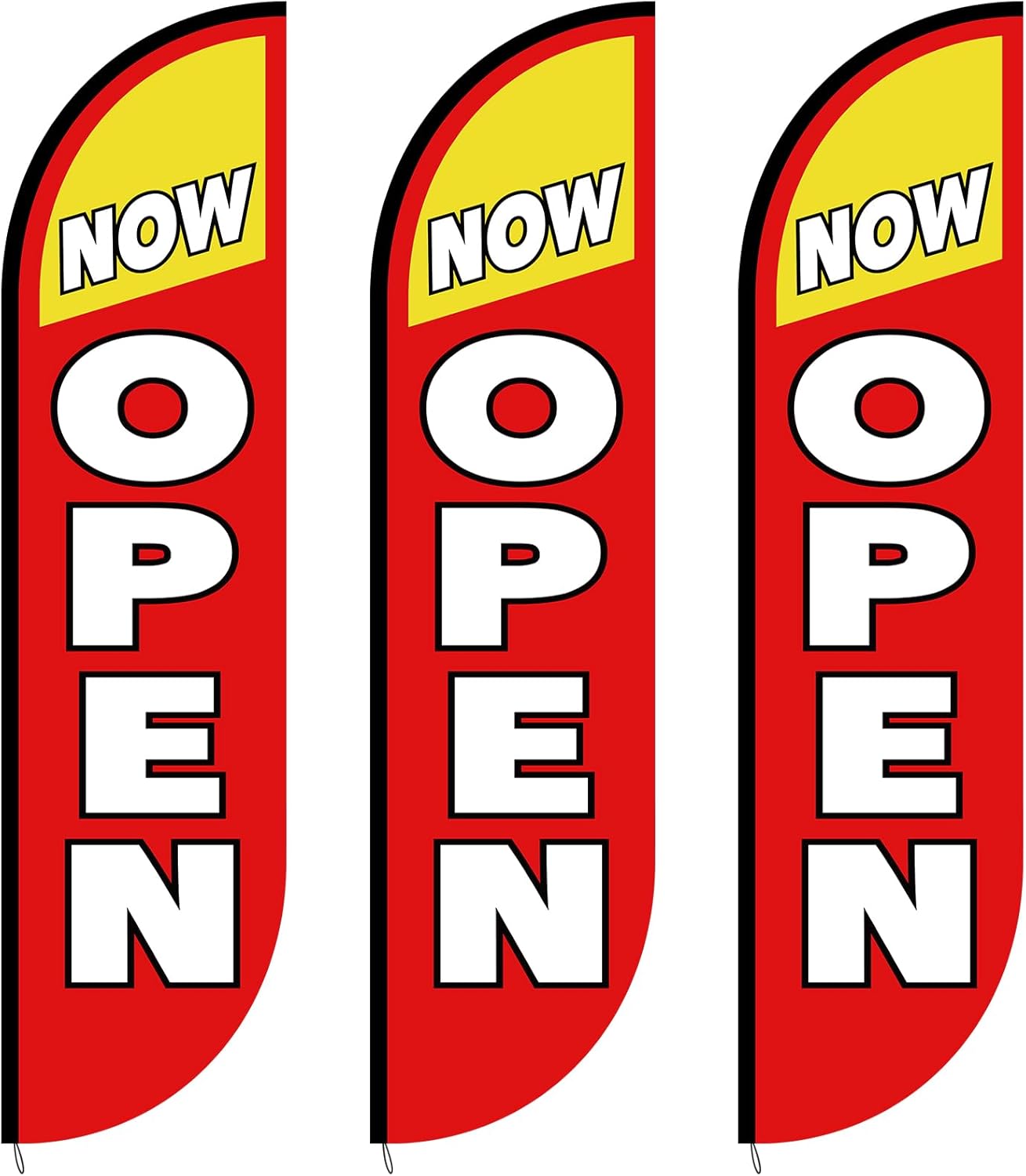 3 Pcs Now Open Banner Feather Flag 12 Feet Tall Advertising Flags for Outside Open Feather Flag Now Open Sign Grand Opening Decorations for Business and Events Advertising(Red Yellow)