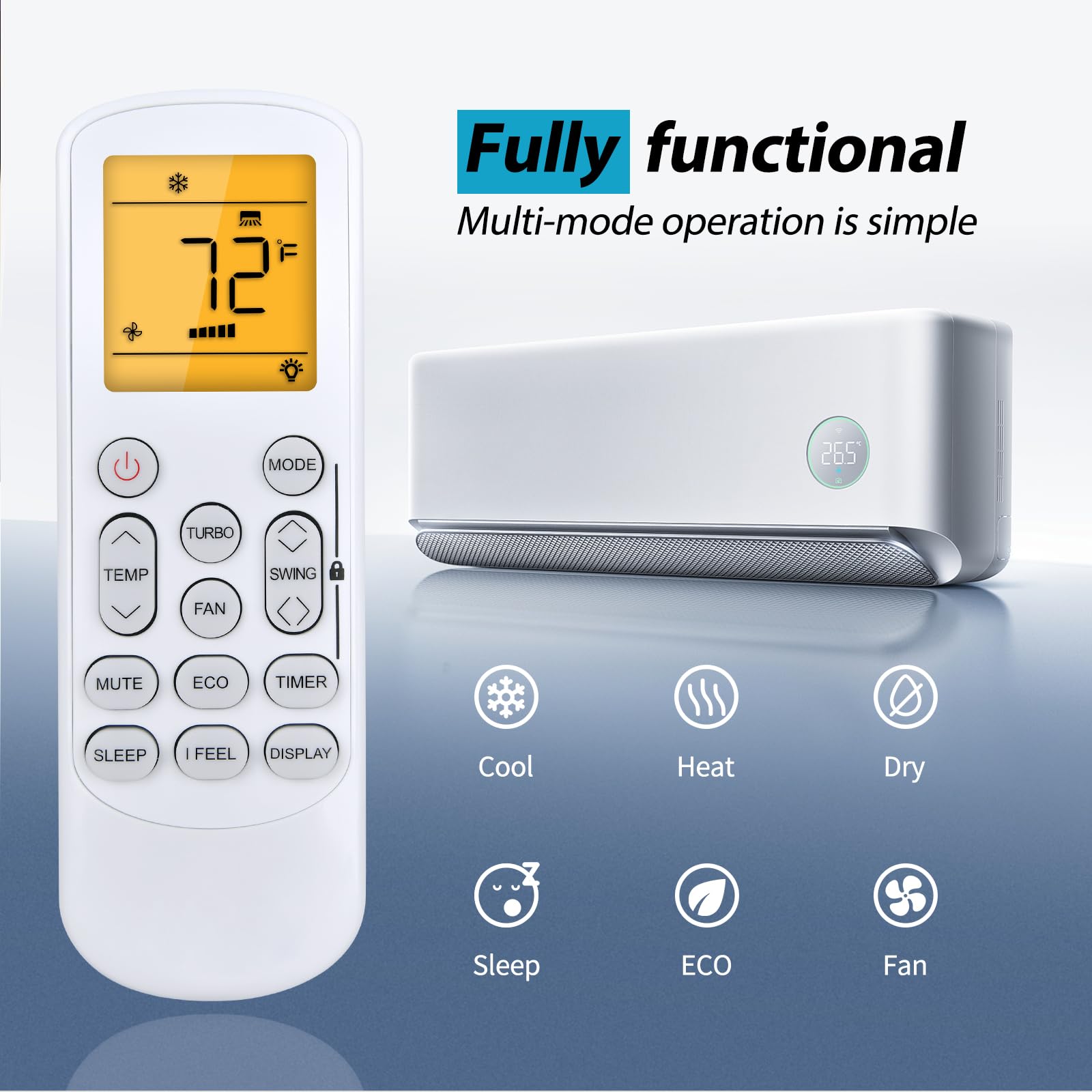 R32 Ersatz Fernbedienung für KESSER Klimaanlage Split 4260692719932 4260692719925 4260751947931 K-KI9000