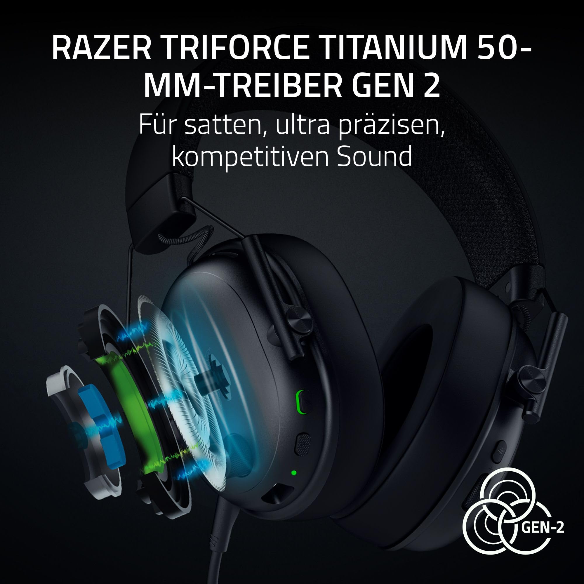 Razer BlackShark V3 Kabelloses E-Sport-Headset Triforce 50mm Treiber THX Spatial Audio Wireless 2,4Ghz Bluetooth Schwarz