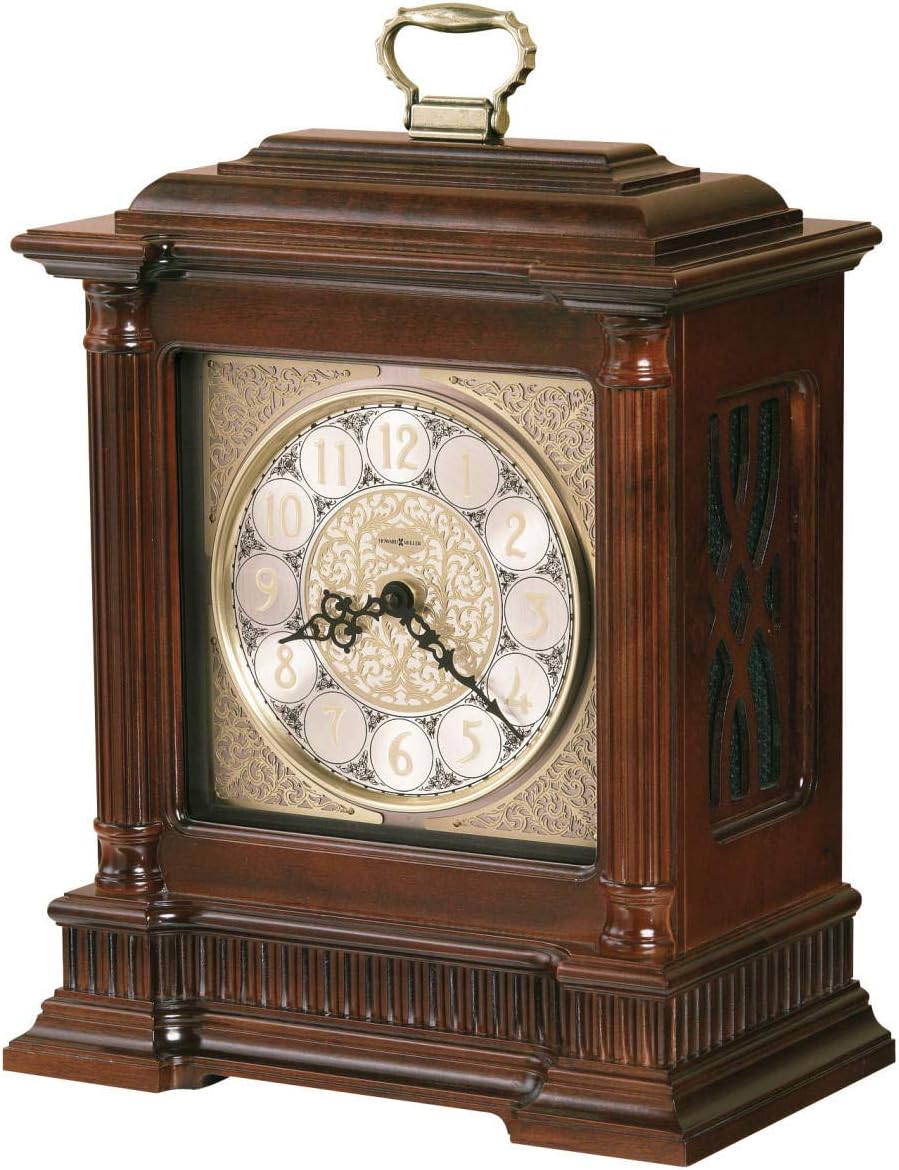 Howard Miller Orleans Mantel Clocks II, Wood Finish Clock Analog Dial with Arabic Numerals | Dual-Chime Movement Oval Shape Table Clock with Wooden Base for Living Room, Office & Home Decor