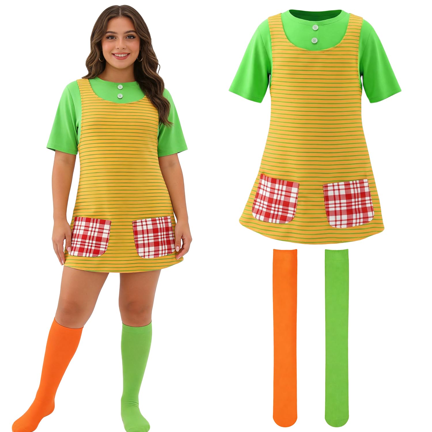 LECTNORE Women's Carnival Costume for Adults, Colorful Dress with Stockings, Fancy Dress Outfit for Ladies(XL)