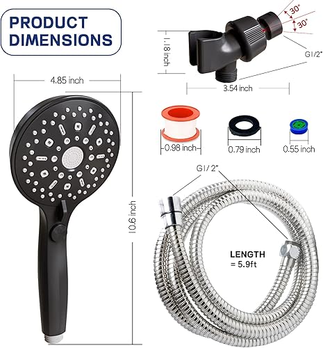 Miniatura 10 de Cabezal de ducha de mano de alta presión, 11 ajustes de pulverización, interruptor de pausa de 4.85 pulgadas, cabezal de ducha de baño extraíble de