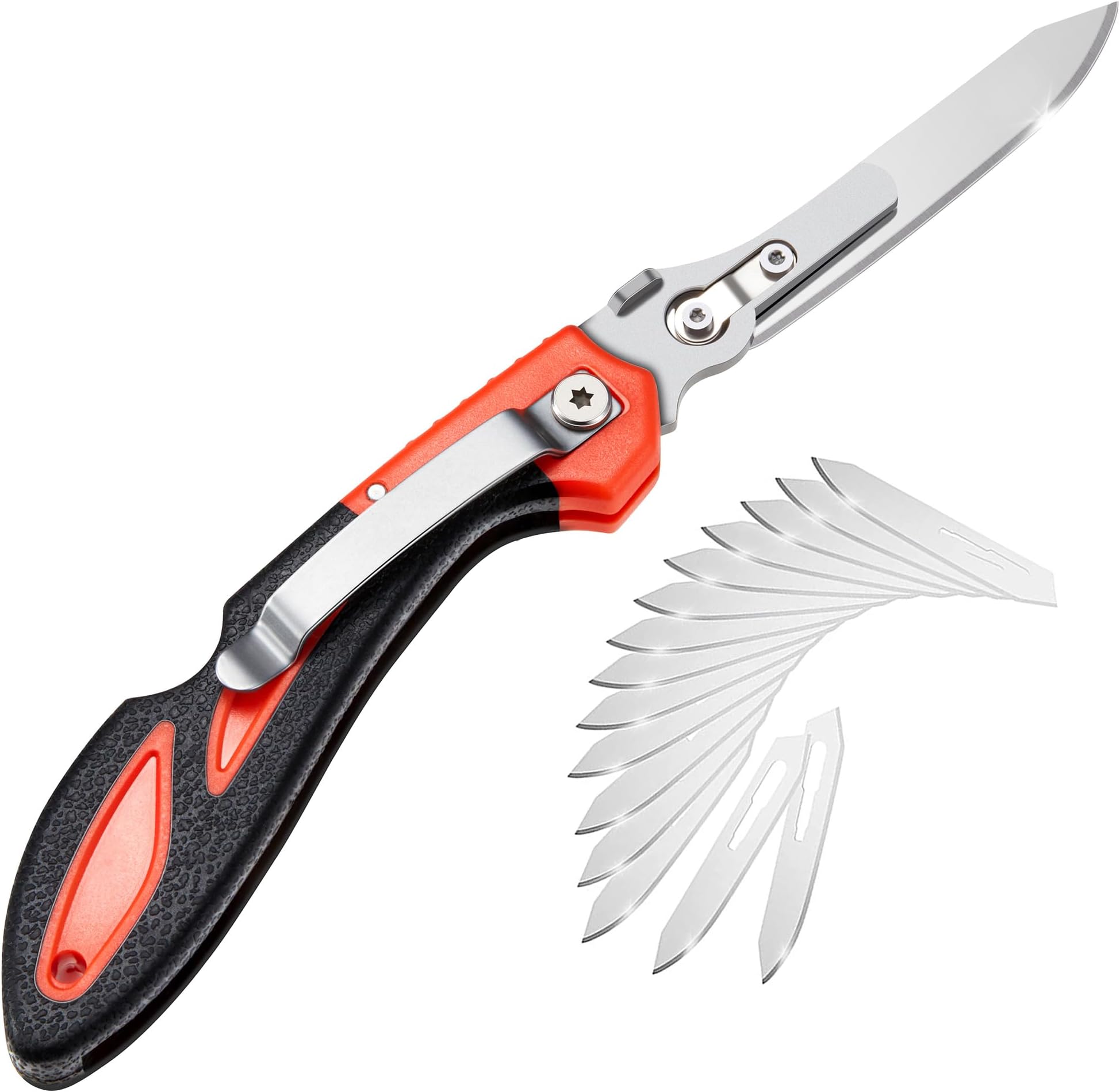 Lancergear Hunting Knife Skinning Knife Pocket Foldable with 15 Extra Replaceable Sharp Blades, Safe and Fast Disassembly in 1 Second with Single Hand for Outdoor Hunting Survival Camping