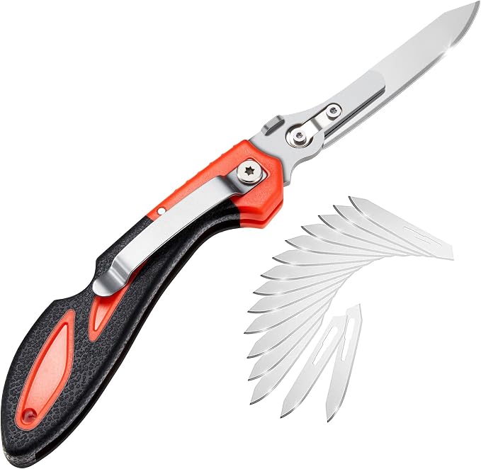 Hunting Knife Skinning Knife Pocket Foldable with 15 Replaceable Blades