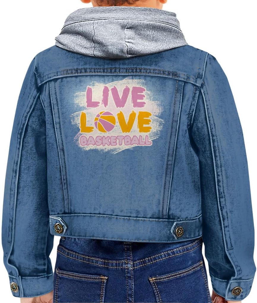 Live Love Basketball Toddler Hooded Denim Jacket - Basketball Lovers Items - Clothing for Boys
