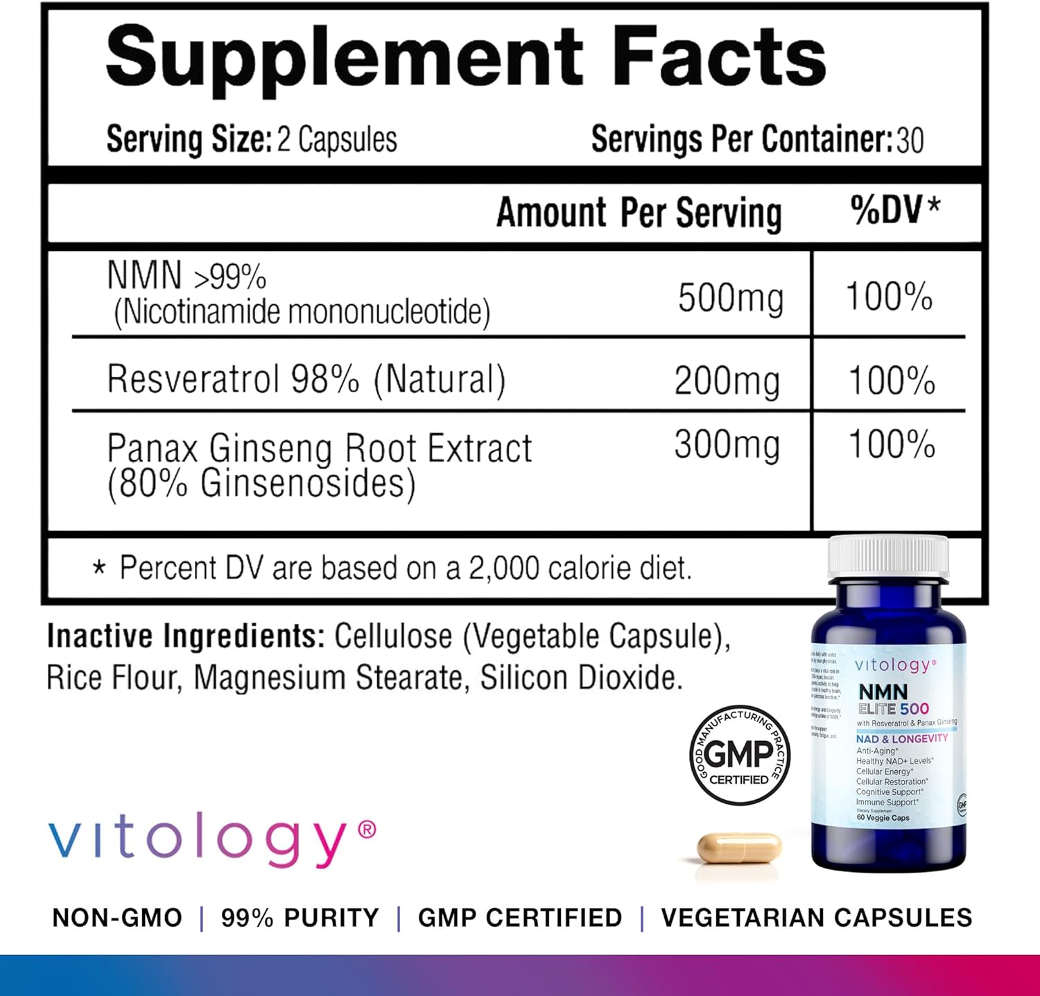NMN Elite 500 – NMN 500mg, Resveratrol 200mg, Panax Ginseng 300mg – NAD+ Cellular Energy & Longevity Support Supplement – Focus, Vitality & Anti-Aging Formula – Non-GMO, Vegan Capsules - Image 9