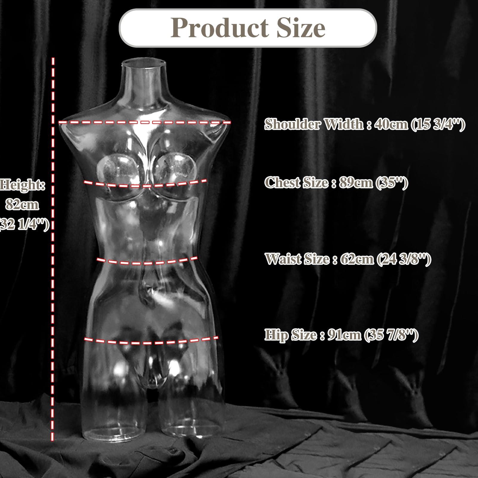 Maniquí transparente de plástico rígido para mujer, medio cuerpo, torso, vestido, ropa, sujetador, expositor