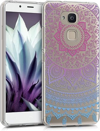 kwmobile Funda para bq Aquaris V - Carcasa de [TPU] para m?vil y dise?o de Sol hind? en [Azul/Rosa Fucsia/Transparente]