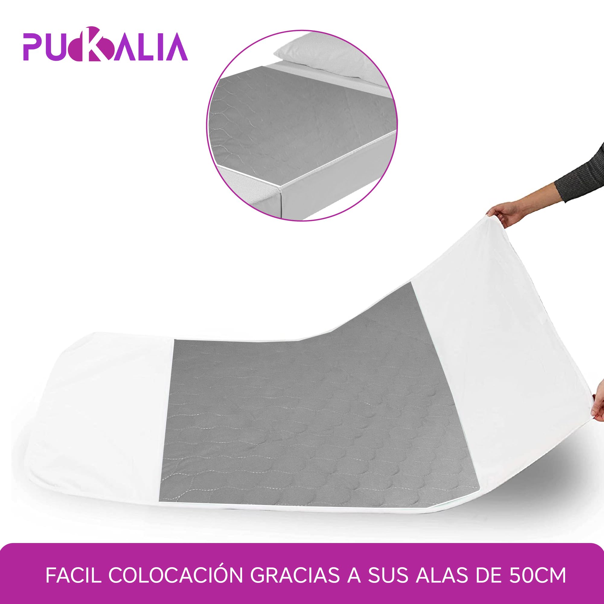 Empapadores Cama Adultos 150 x 85 cm - 4 Capas Súper Absorbentes Reutilizables y Lavables con Alas (50 cm) - Impermeables para Adultos, Bebés y Personas Mayores