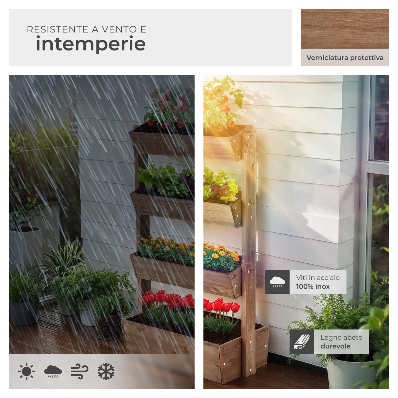 tectake® giardino verticale, fioriera da esterno in legno, orto verticale, giardino verticale, per erbe aromatiche, fiori, verdure, fioriera da balcone, porta piante85 x 45 x 140 cm - Marrone
