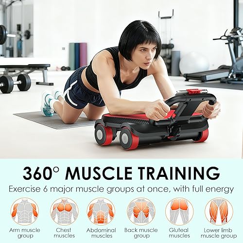 Miniatura 2 de FIAMERMOR 2025 AB Rueda de rodillos – Cuatro ruedas de soporte de codo rueda abdominal rebote automático quemar grasa abdominal pérdida de peso Rojo