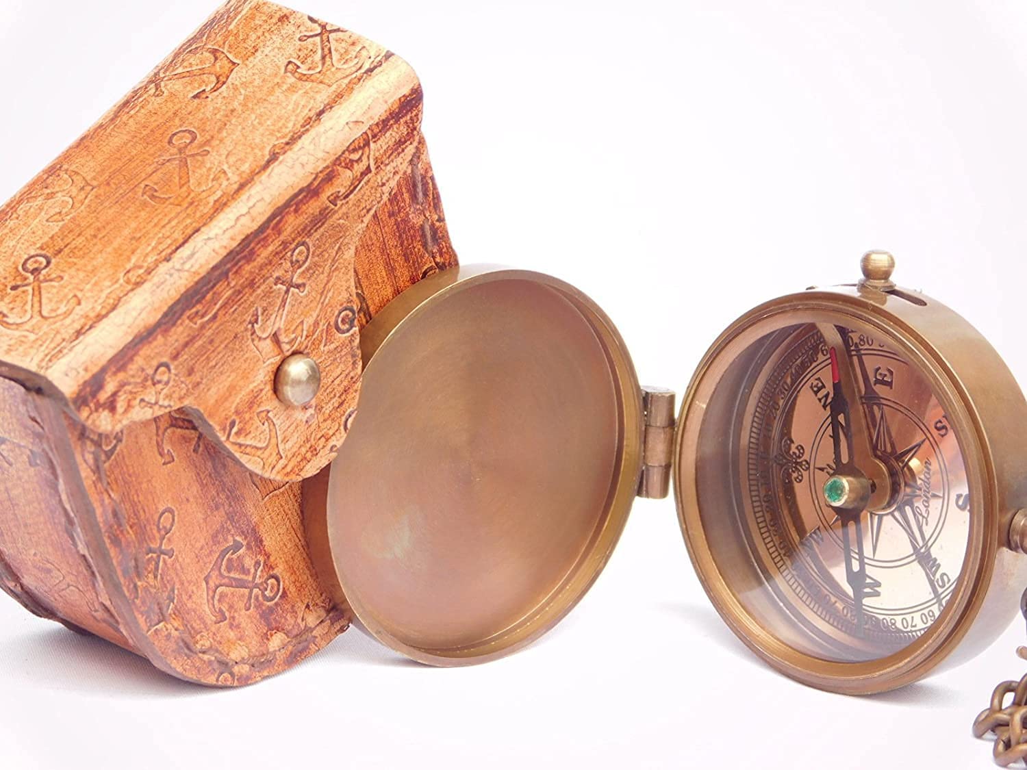 Antique Directional Magnetic Compass - Grow Old with ME Engraved Brass Compass On Chain with Leather Case 2
