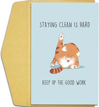 Qiliji Funny Cat Sobriety Card for Men Women, Sobriety Gift for Him Her, Cute Sober Anniversary Card, Soberversary Card, Sober Recovery Card, Staying Sober Card