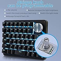 Vista 4 de Koolertron Teclado mecánico para juegos con una sola mano, teclado programable, perilla giratoria de 45 teclas retroiluminadas azulesinterruptores