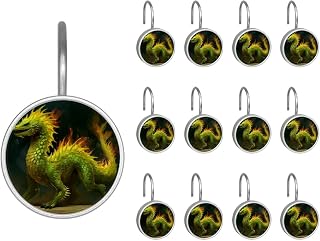 Green Fire Dragon Crystal Glass Shower Curtain Hooks Rings Decorative Bathroom Decor - Set of 12