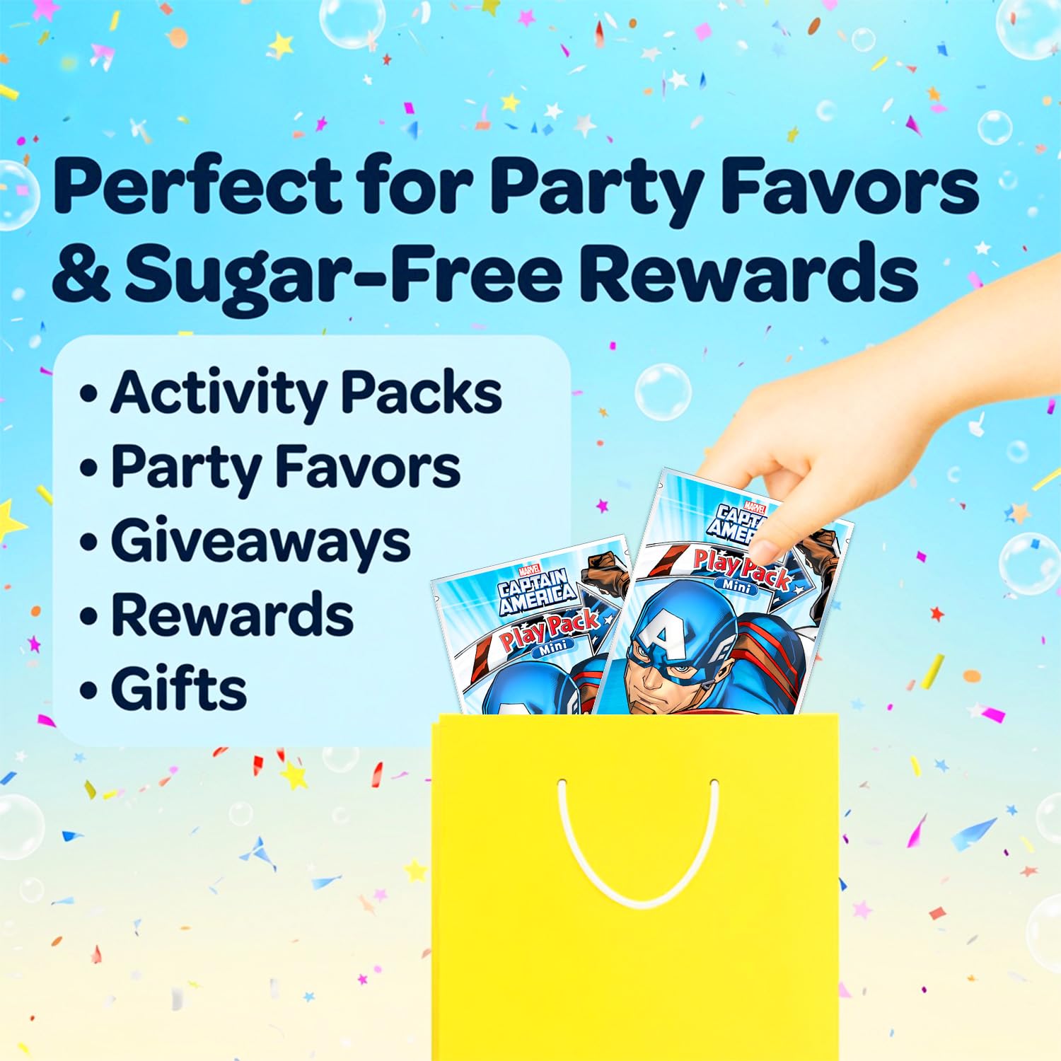 Marvel Juego de mini recuerdos de fiesta del Capitán América para niños, paquete con 24 mini paquetes de juego de Capitán América Grab n Go con páginas para colorear, calcomanías y más (suministros de