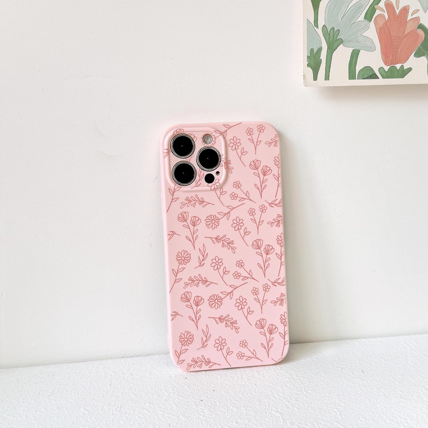 NITITOP Compatible with iPhone 13 Pro Max Case Cute for Women Girl Vintage Flower Floral Leaves Pattern Trendy Slim Fit TPU Silicone Shockproof Girly Fashion Protective Phone - Pink - Image 7