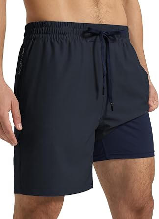 Arcweg Mens 7-Inch Swim Trunks, Quick Dry, 2-in-1 Compression Liner