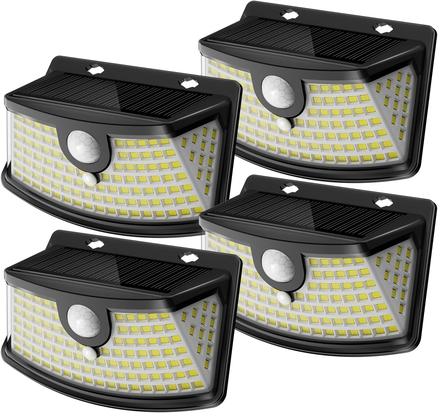 New Solar Motion Sensor Lights 120 LEDs with Lights Reflector,270° Wide Angle, IP65 Waterproof, Step Lights for Front Door, Yard, Garage, Deck (Black, Daylight White, 4-Pack)