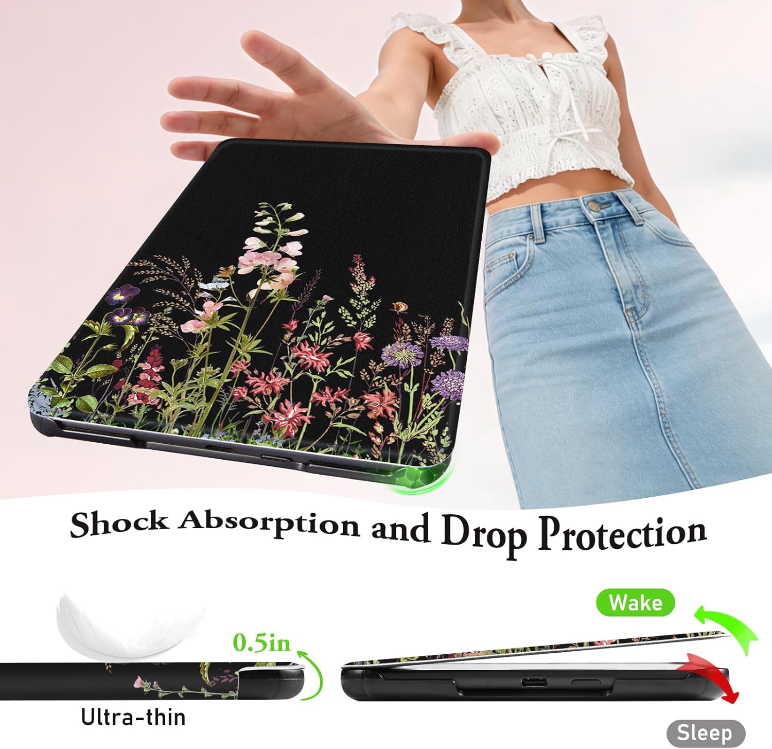 CoBak Lightweight Stand Cute Case for 7" Kindle Paperwhite 12th Gen 2024 and Kindle Colorsoft with Right Hand Strap - Compatible with iPhone MagSafe, for Samsung/Anker Wireless Charging Pads