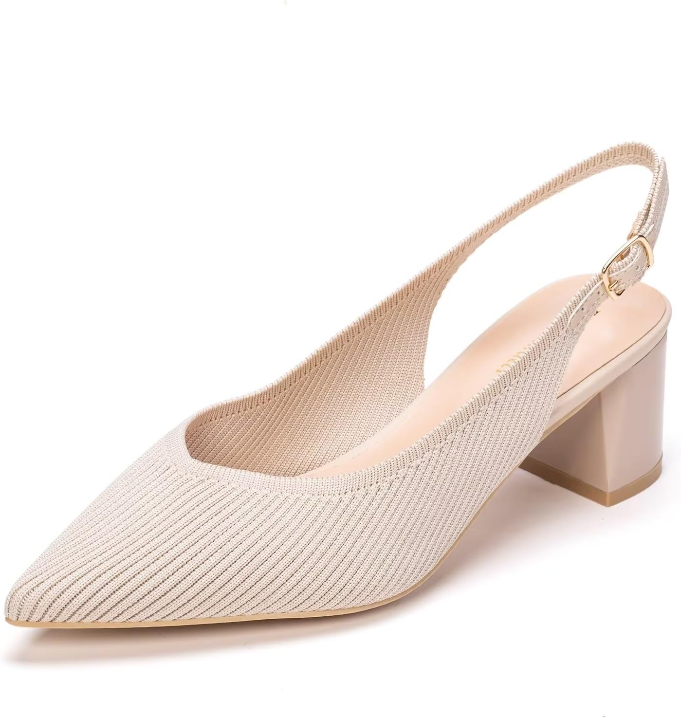 Women's Slingback Heels Pointed Toe Work Pumps Comfortable Chunky Pumps Knitted Closed Toe Stylish Dressy Shoes