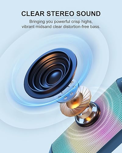 Miniatura 2 de Altavoz Bluetooth portátil, sonido estéreo HD con luces, inalámbrico BT5.3, IPX4 impermeable, recargable, emparejamiento TWS, para exteriores,