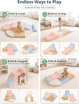 BlueWood Baby Foam Climbing Blocks, 7-Piece Soft Play Set for Crawling