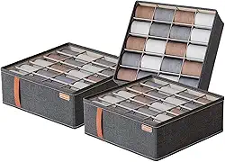Organizador de Meias e Cuecas 32x32x11cm - Caixa com 20 Divisórias em Tecido Catiônico Cinza - Ideal para Uso Diário