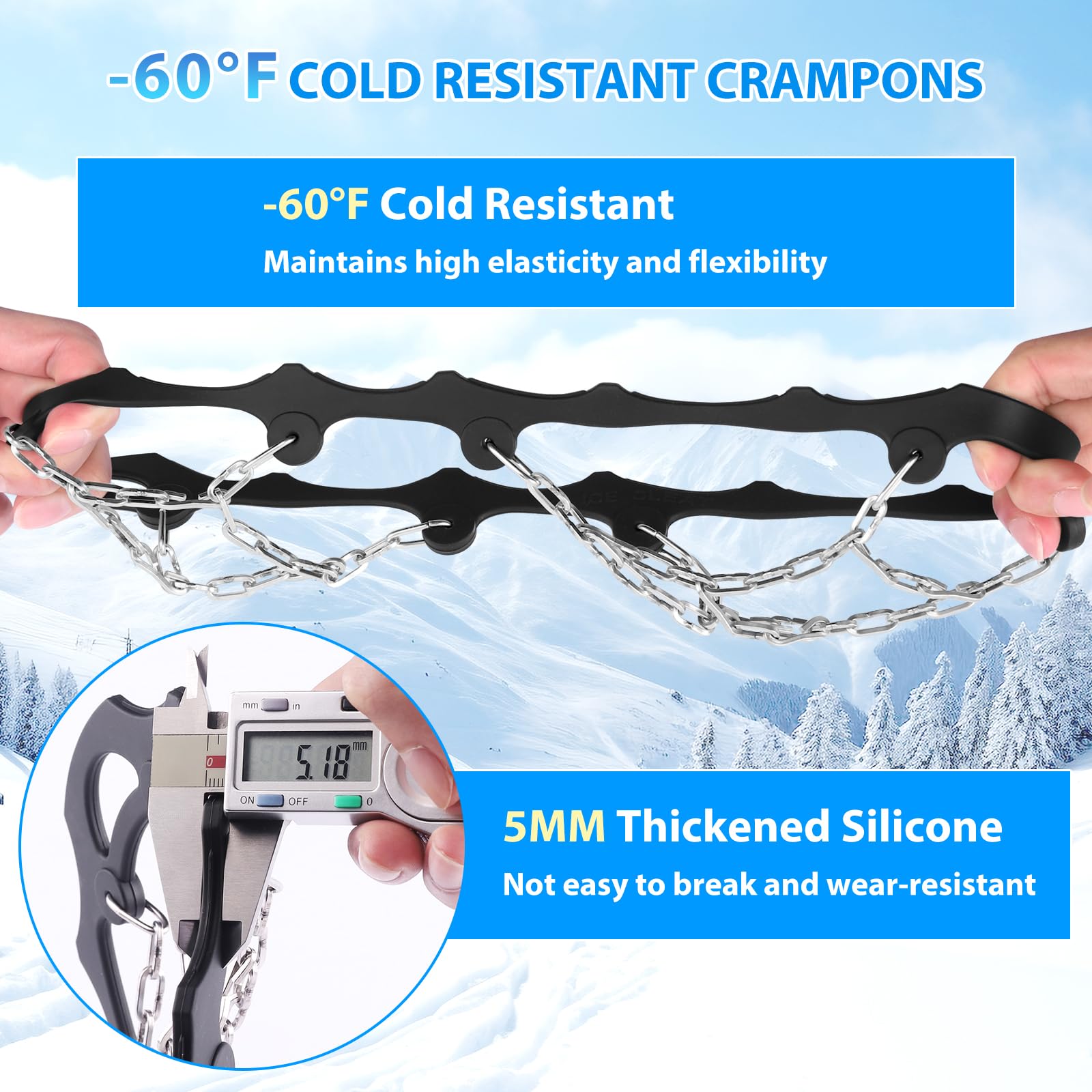 SYOURSELF Tacchetti da ghiaccio per scarpe e stivali da donna e uomo, ramponi antiscivolo catene da neve pinze per ghiaccio per scarpe e stivali, tacchetti di trazione per neve e pesca sul ghiaccio