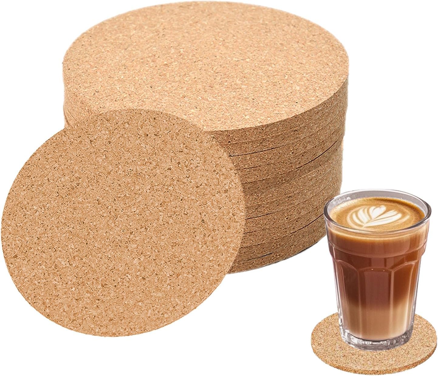 12pcs Cork Coaster for Drink 0.2inch Thick Round 3.9" Absorbent Tea or Coffee Coaster for Crafts,Warm Gifts Relatives and Friends in Office, Home, or Cottage (Round -12pcs)