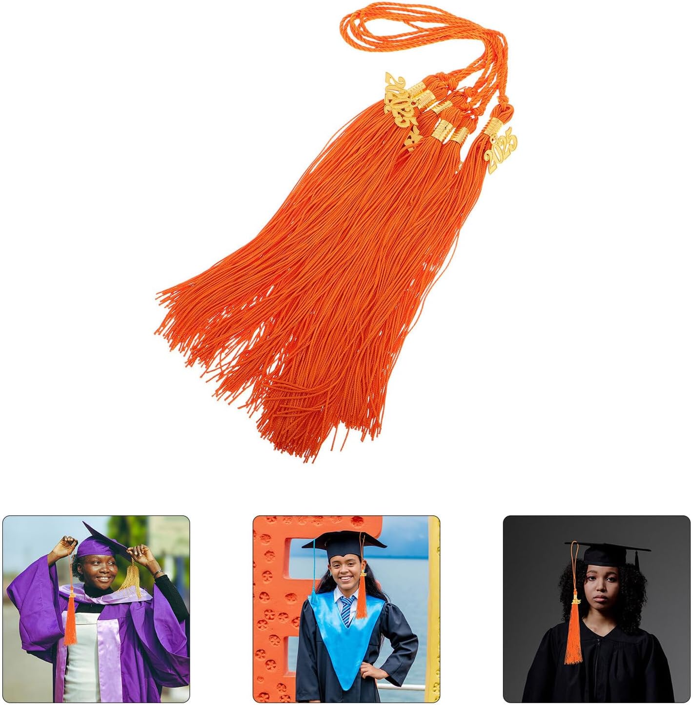 CALLARON 6 Pcs 2025 Graduation Cap Tassels Orange Hanging Decorations Graduation Hat Accessories for High School College Ceremonies